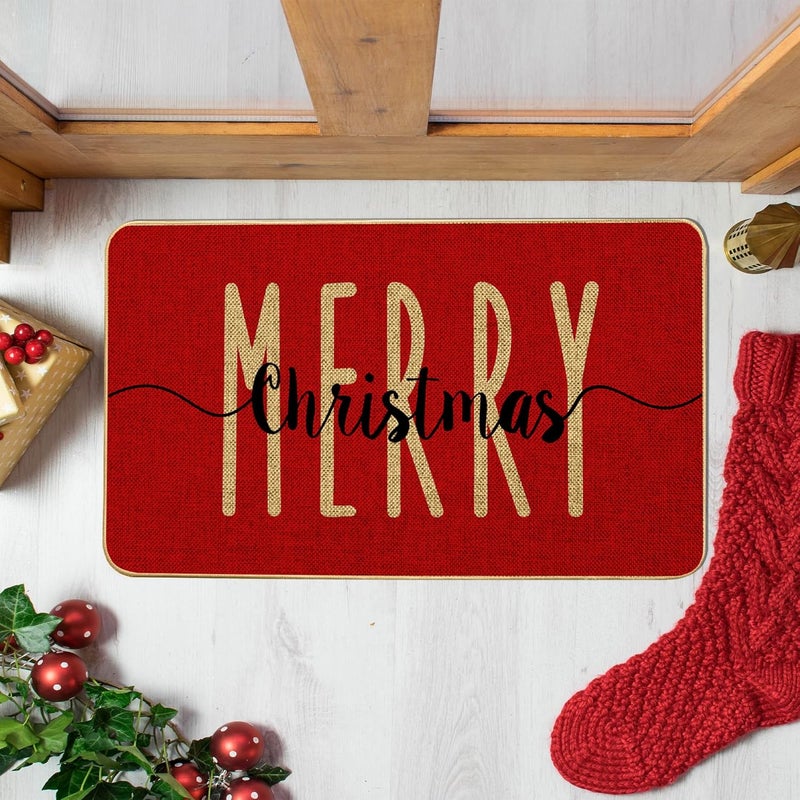 ARTDMT Red Merry Christmas Welcome Decorative Doormat, Winter Seasonal Door Mat Christmas Holiday Low-Profile Floor Switch Mat for Indoor Outdoor 17 x 29 Inch - Image 4